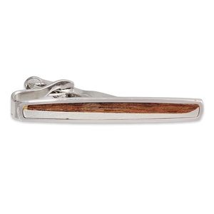 Vintage Pierre Cardin Tie Bar Clip Wood Grain Silver Tone Retro